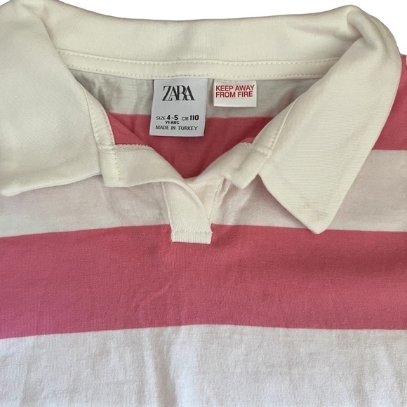 Zara Kids Pink and White Striped Collared T-Shirt - 4-5 Years - Picture 3 of 6